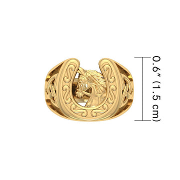 Celtic , Horse and Horseshoe 14 K Solid Gold Ring GRI2286 - Jewelry